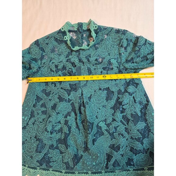 HD In Paris Teal Peacock lace Meadow Short Sleeve Top Scalloped Hem Size 0 - Picture 8 of 13